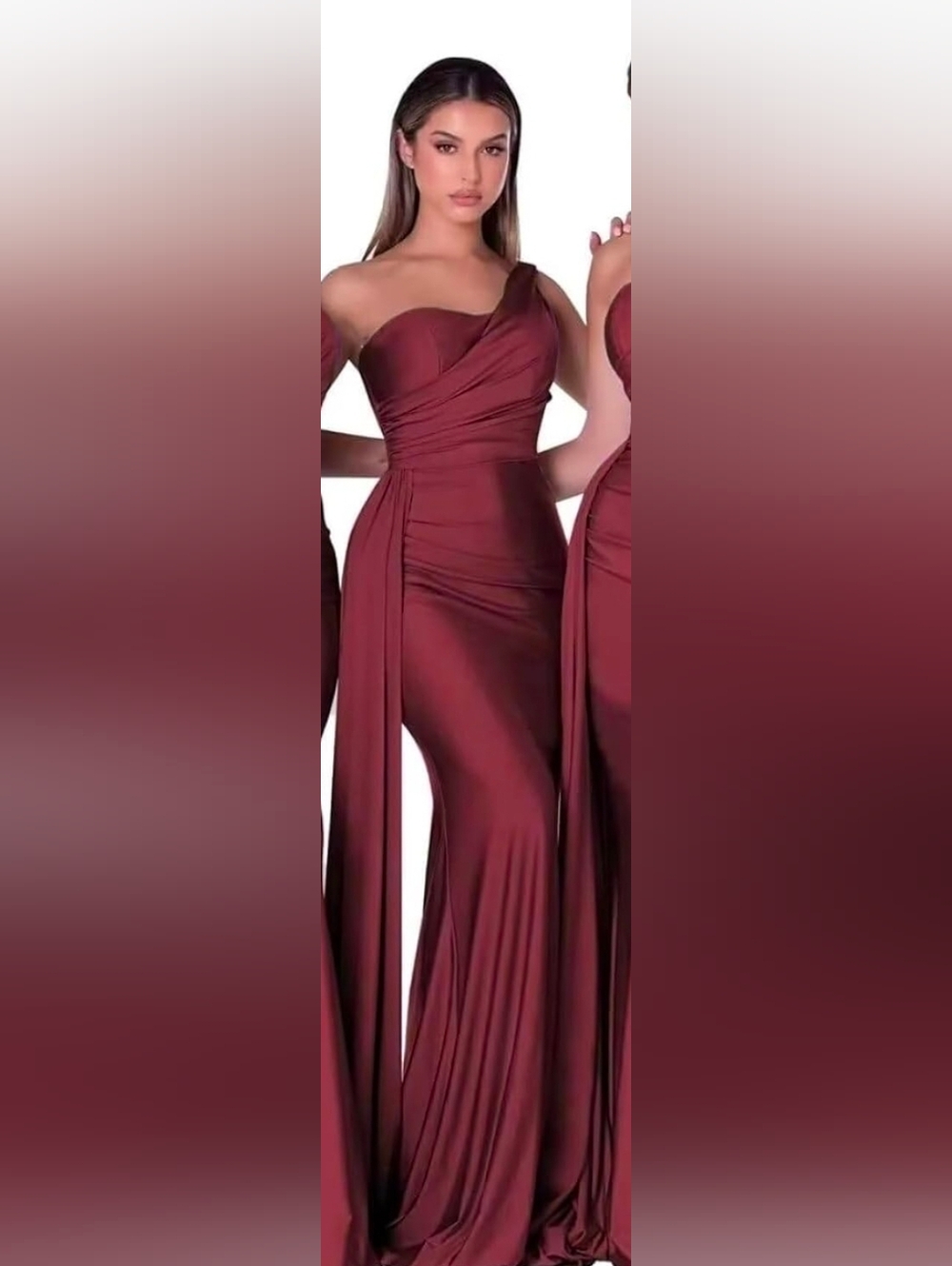 Elegant One-Shoulder Burgundy Evening Dress